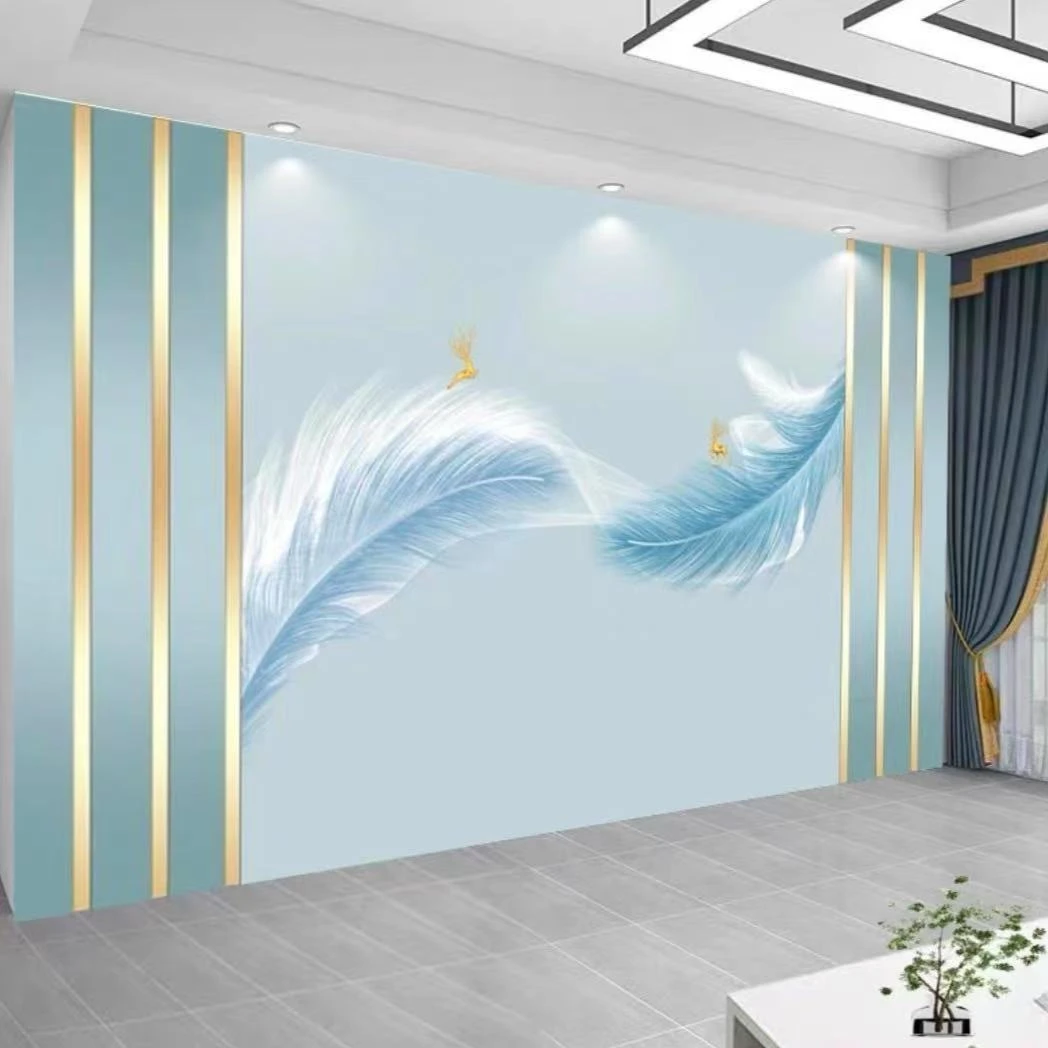 新款羽毛飘带叶子背景壁画现代简约卧室装饰客厅电视背景墙沙发画