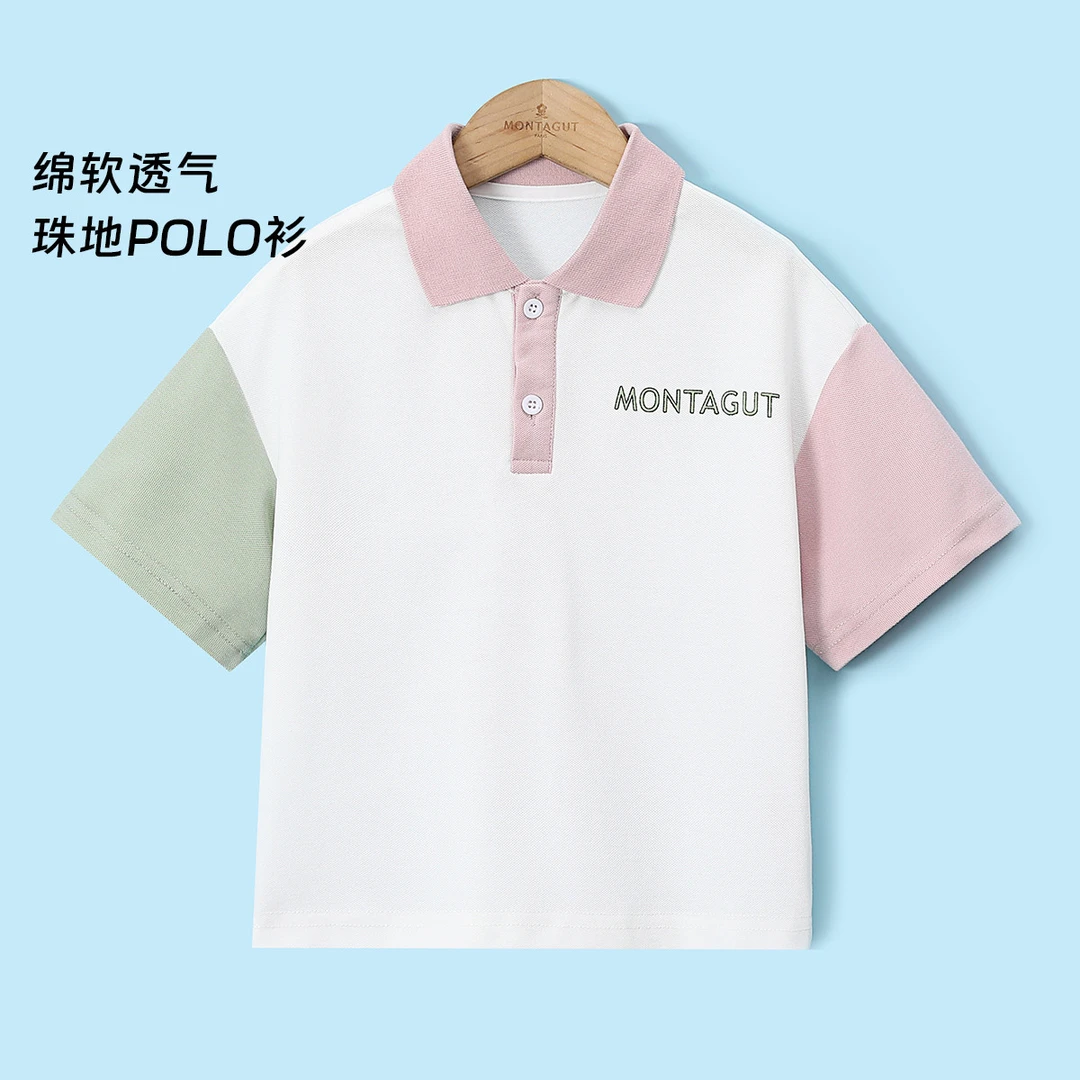 梦特娇女童短袖T恤2025夏季撞色polo衫儿童洋气上衣半袖t恤潮12