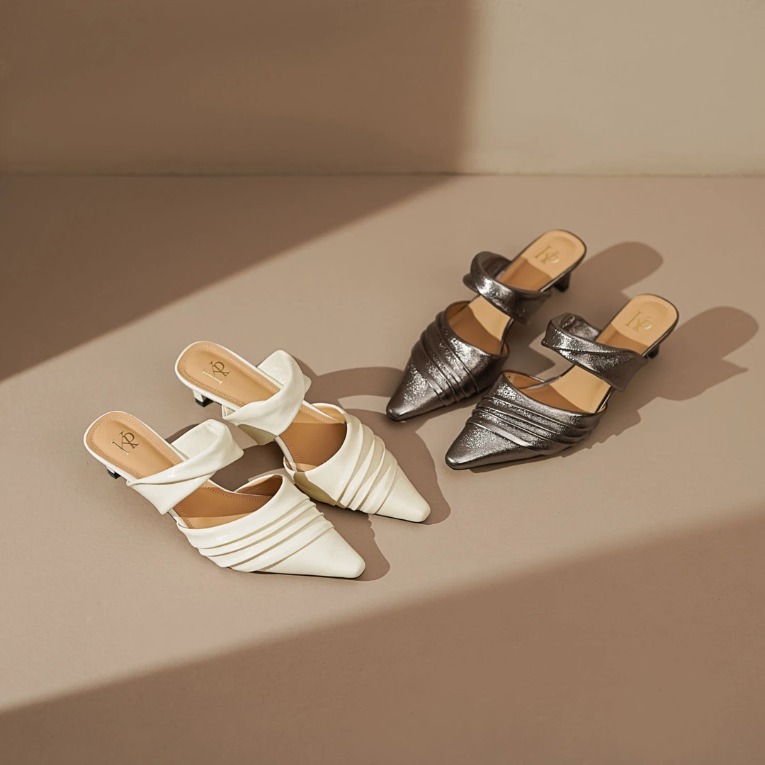 低跟尖头套筒浅口板鞋吸汗单鞋包头法式慵懒风芭蕾风 YL377