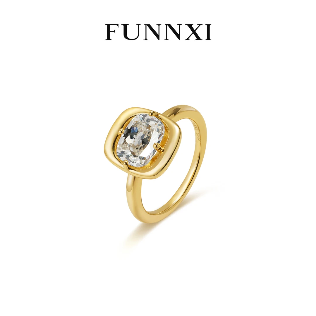 FUNNXI 925银合成锆石戒指 【丹麦酥】金色 优雅 气质 百搭 戒指女