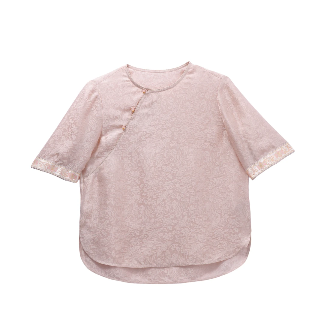 沐甜-YZQS252167新中式桑蚕丝上衣时尚中国风气质女装提花休闲