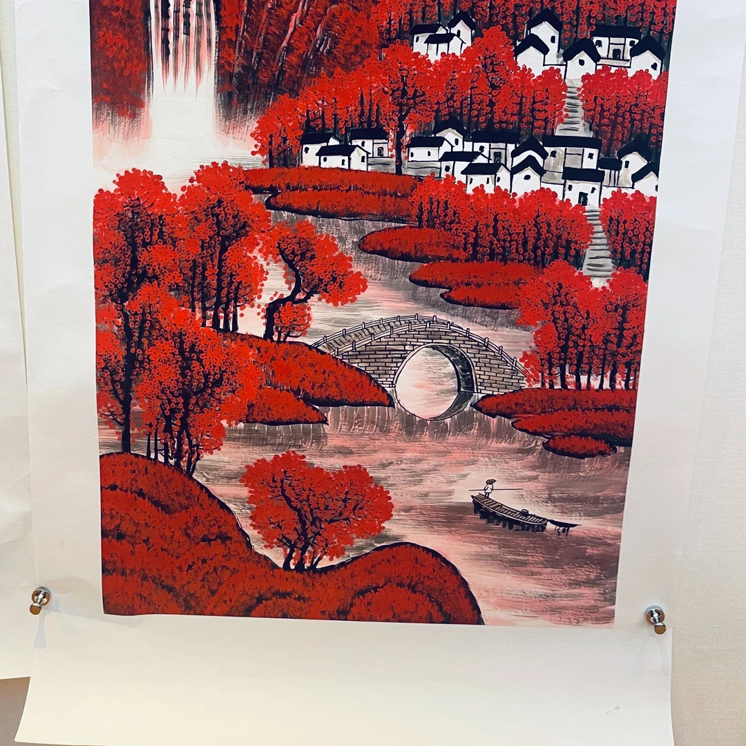 贾文华老师国画手绘作品  万山红遍  六尺 竖幅