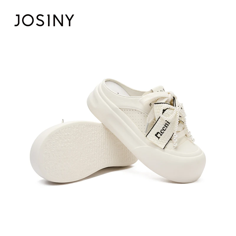 卓诗尼包头半托凉鞋2025夏季新款出游百搭鞋子珍珠欧若风厚底板鞋