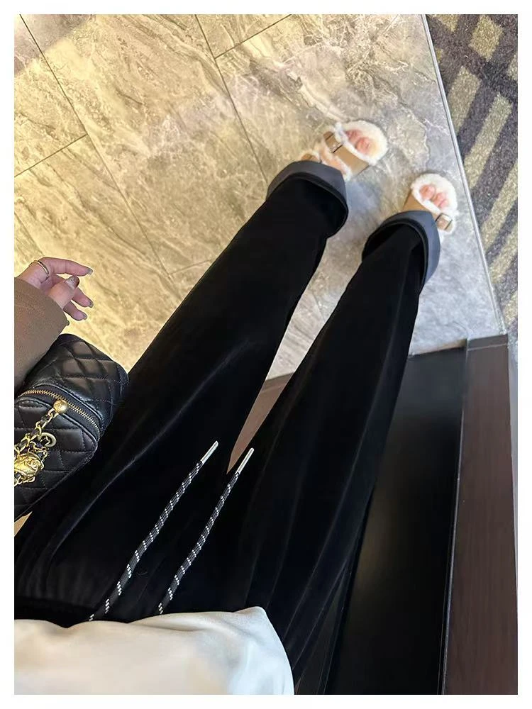 【金丝绒裤】冬季加绒加厚富贵老钱金丝绒高腰阔腿显瘦宽松直筒裤