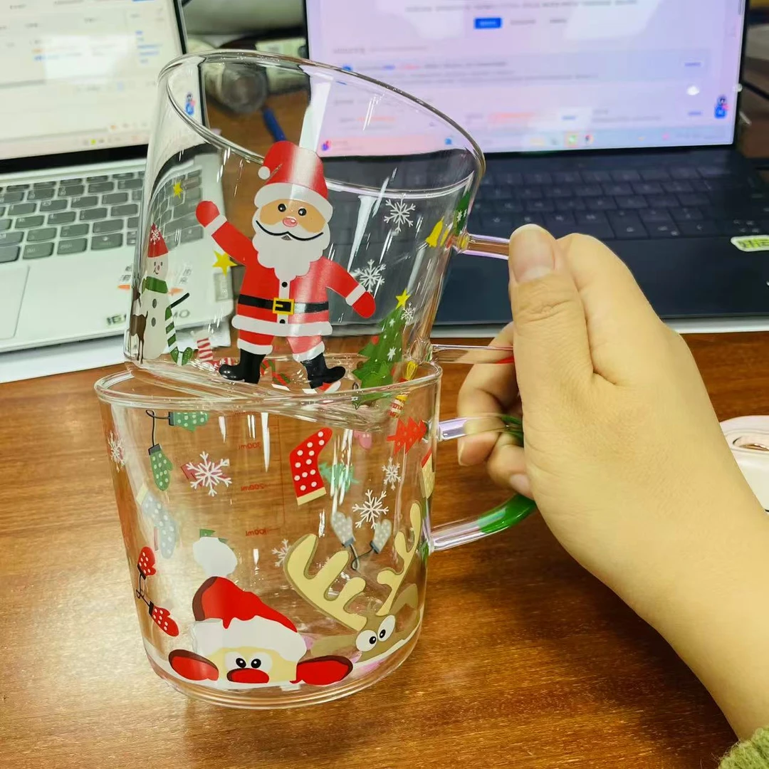 圣诞老人+圣诞麋鹿果汁杯牛奶杯玻璃水杯两只