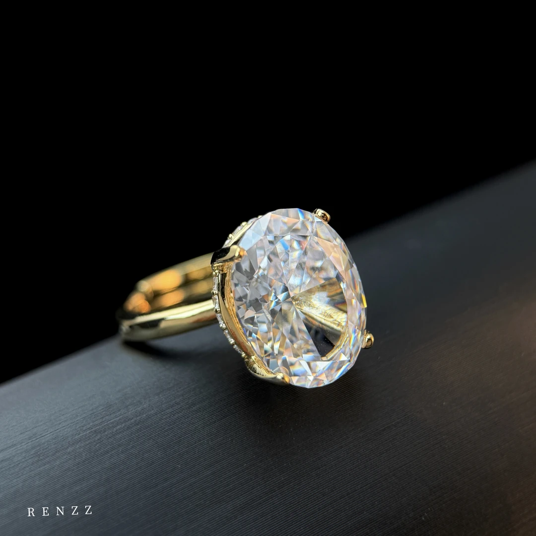 铜合金合成锆石戒指 4401 设计师款椭圆开口可调节戒指