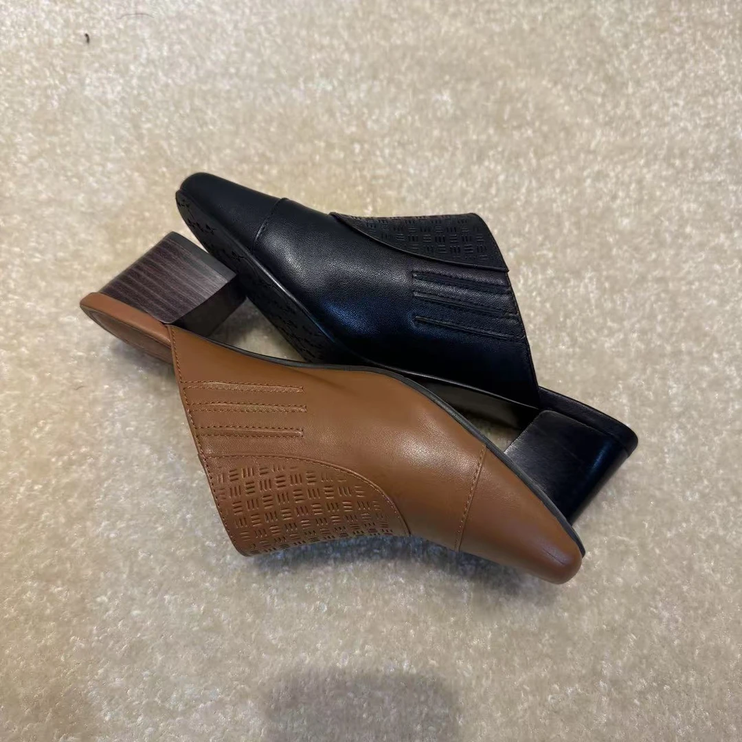 法式镂空包头半拖鞋低跟凉拖懒人鞋【XZ505】