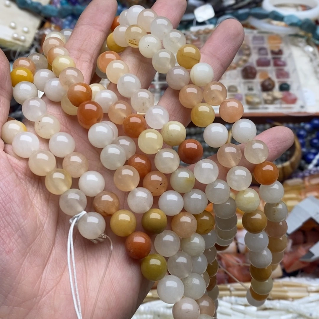 玛瑙/玉髓未镶嵌珠宝半成品一条天然10mm白金丝玉圆珠