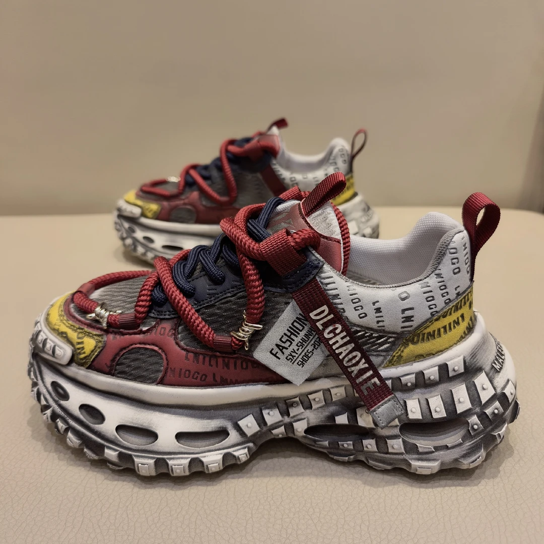 夏季男士网面鞋厚底增高老爹鞋擦色皮透气休闲潮鞋运动鞋百搭潮流