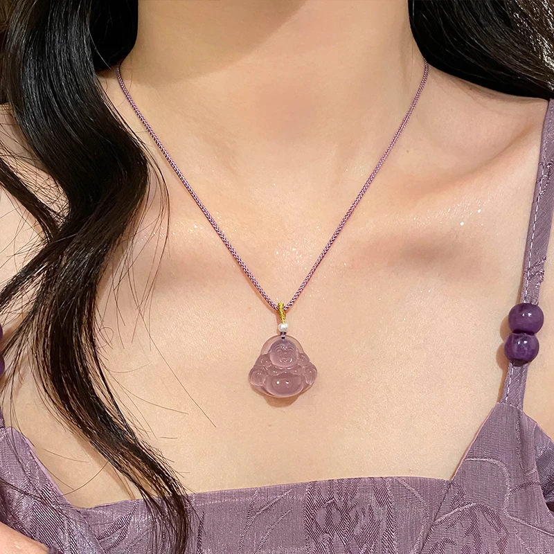 天然帝王紫玉髓佛公吊坠高冰种大肚佛玉坠紫气东来原矿玛瑙带证书