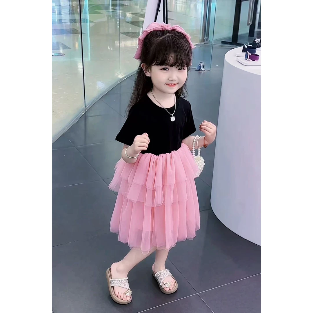 女童网纱连衣裙夏季新款儿童生日礼服蛋糕裙子女孩短袖公主裙洋气