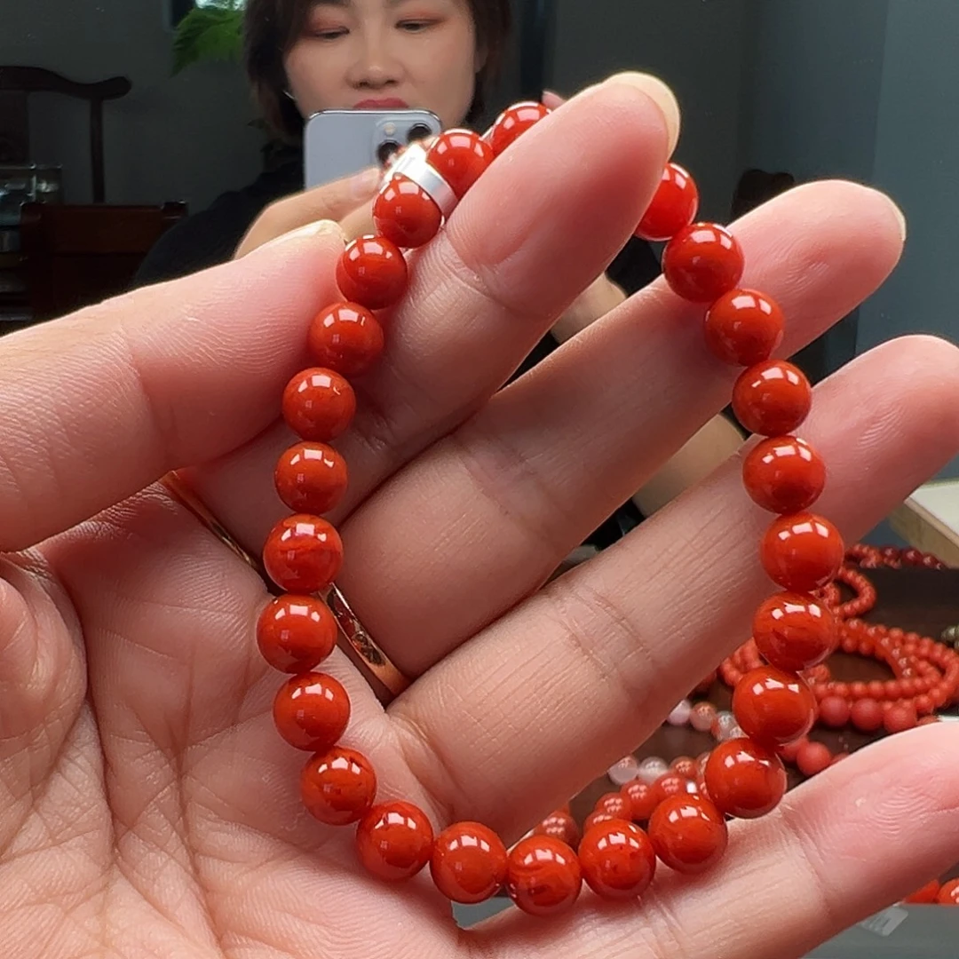 南红玛瑙未镶嵌瓦西牛血火焰纹典藏级圆珠单圈7mm