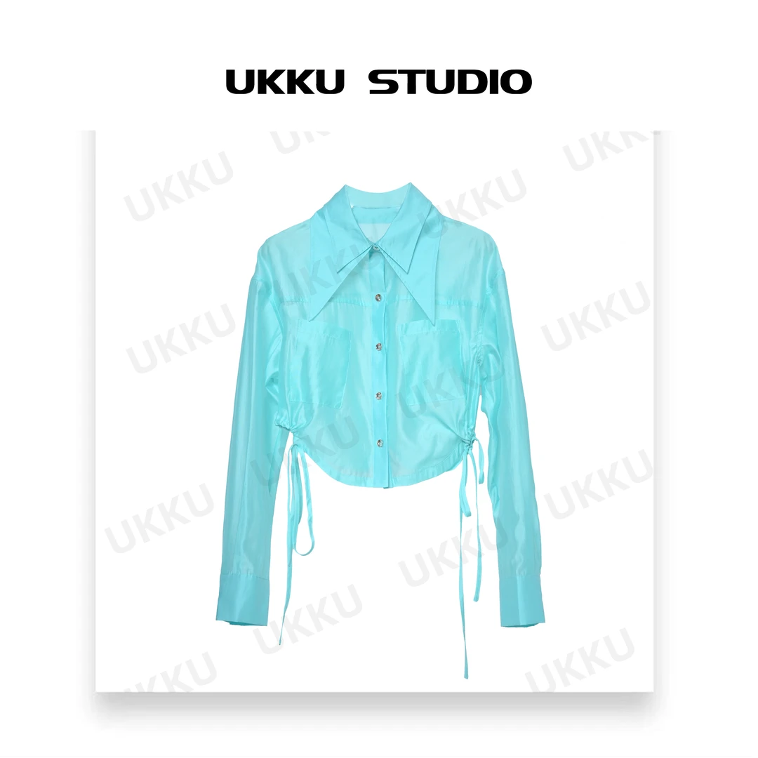 ZJ【UKKUSTUDIO】春夏季轻奢百搭设计气质长袖粉色衬衫212033