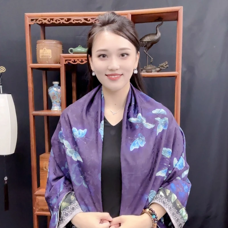 【花鎏蝶影】140*140高档丝巾围巾女sj215时尚百搭高级感