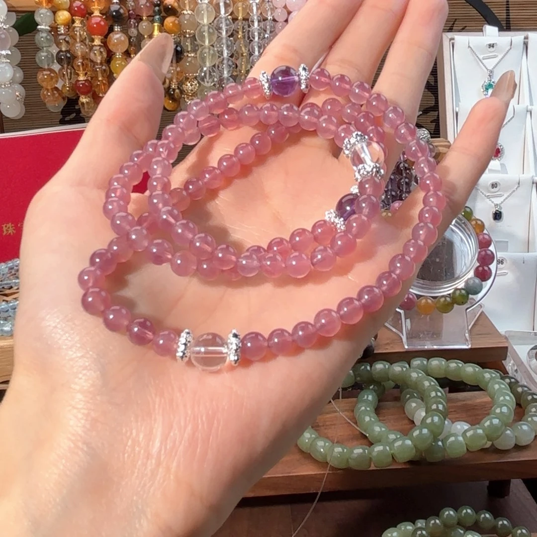 手串合金芙蓉石酒****酒老矿马粉巴西紫水晶老矿白水晶