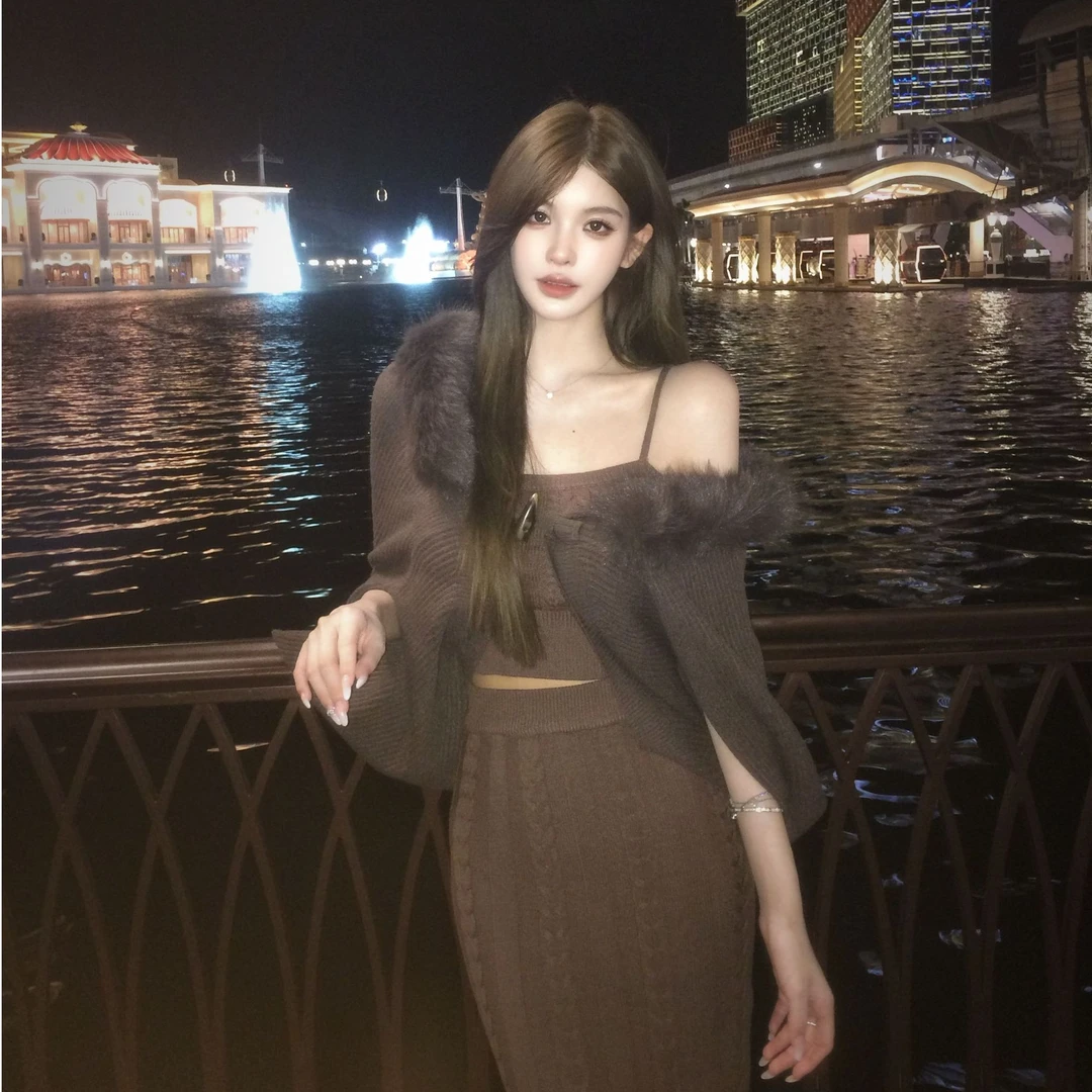 FAY【黑糖波波】老钱风法式套装斗篷吊带半裙秋冬成熟贵气三件套