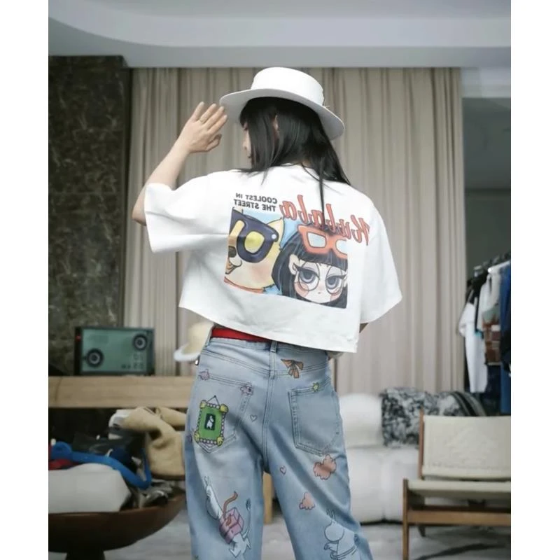 infobyfive夏季kulala正反穿字母印花短款圆领短袖T恤NF0504241