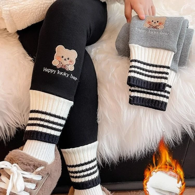 1157女童加绒秋冬款外穿打底裤新款卡通春秋季女宝宝休闲打底裤子