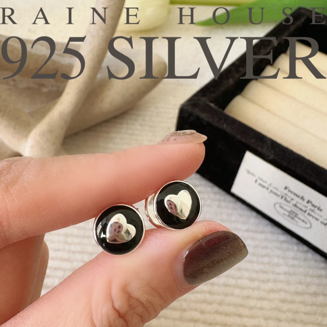 925银耳饰 【爱心黑巧】S925银爱心黑色耳扣耳钉 精工轻奢