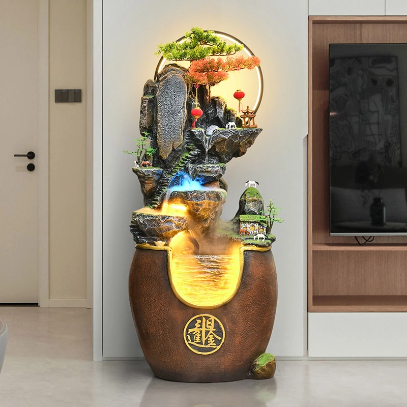 招财假山流水摆件循环水车轮庭院落地喷泉酒店水幕墙客厅玄关饰品