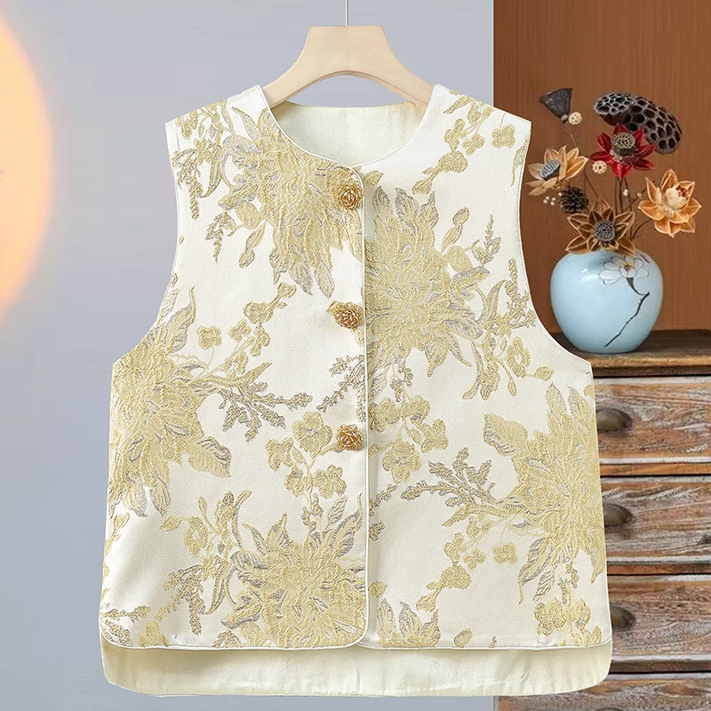 【烟雨楼】新中式烫金提花刺绣马夹2025春季新款女装中国风复古