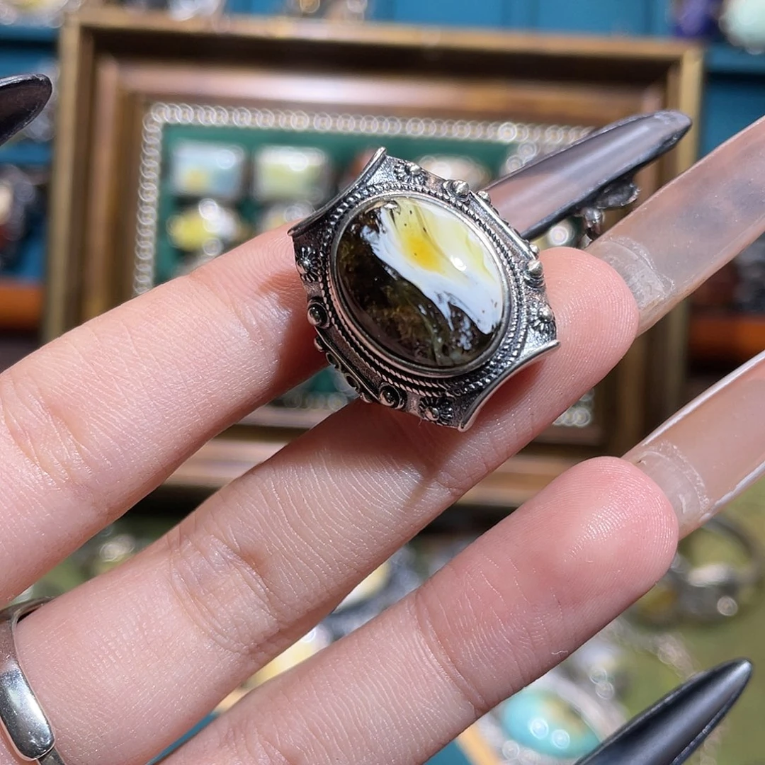 H****琥珀银S925镶嵌戒指