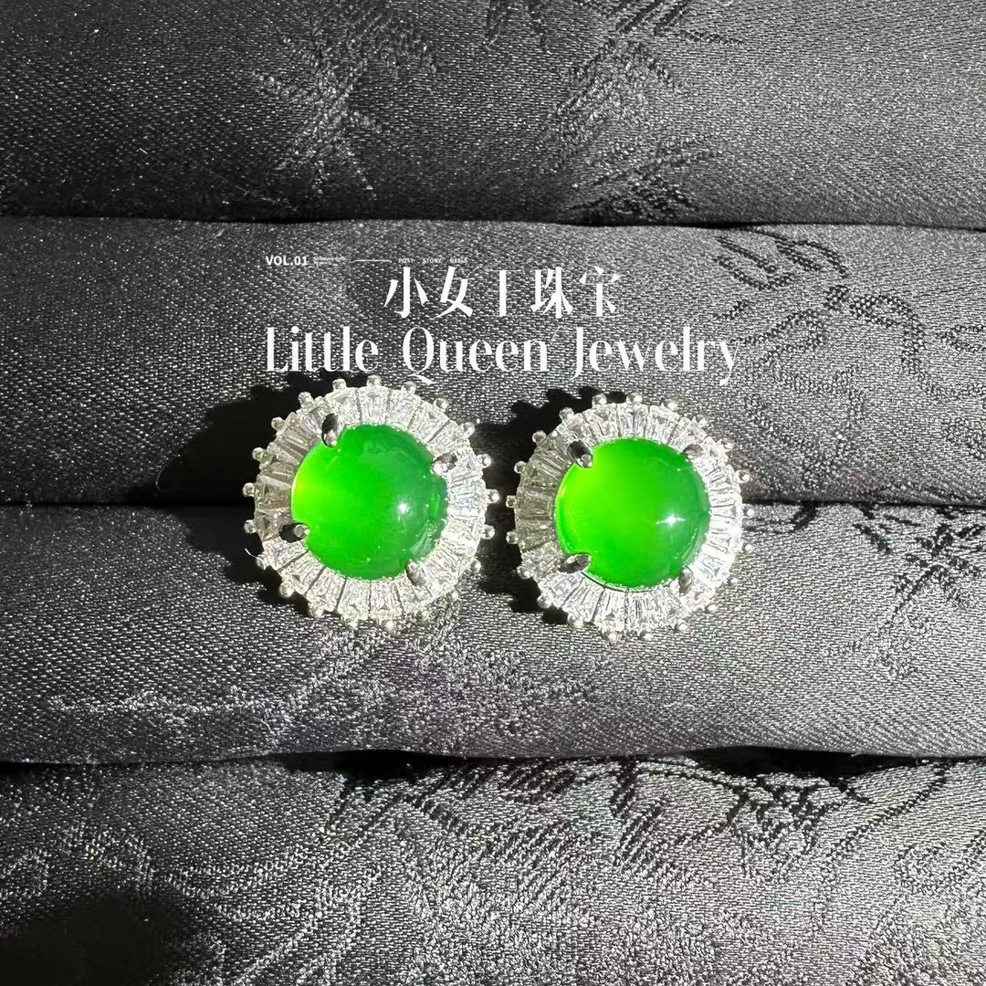 【小女王珠宝】爆款清仓纯天然玉石正圆蛋面耳钉卡8白银色耳针