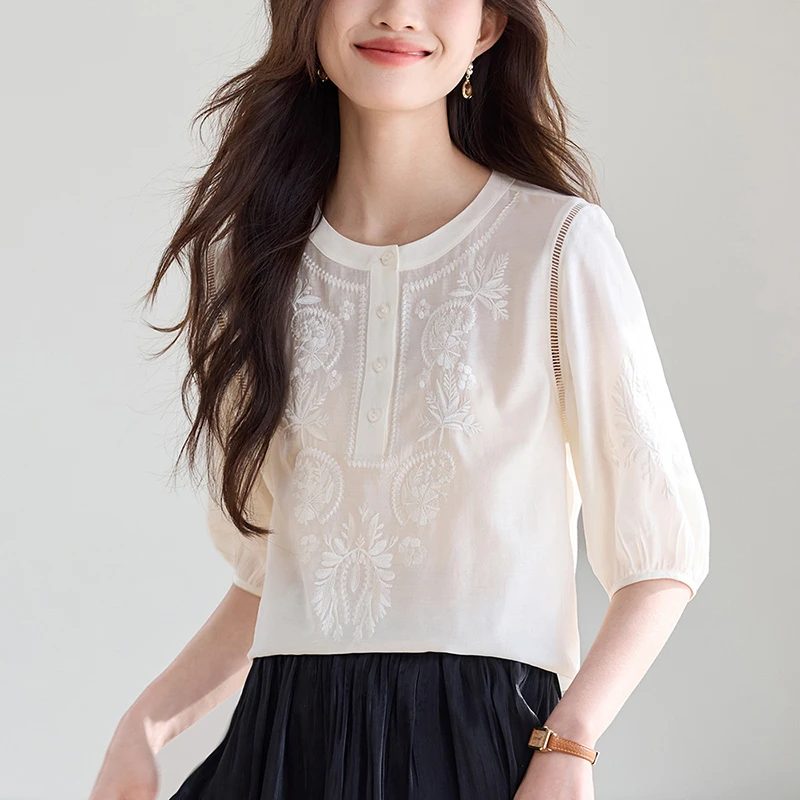 洋气高端别致雪纺衫2025新款高级感女装夏季短袖t恤气质减龄上衣