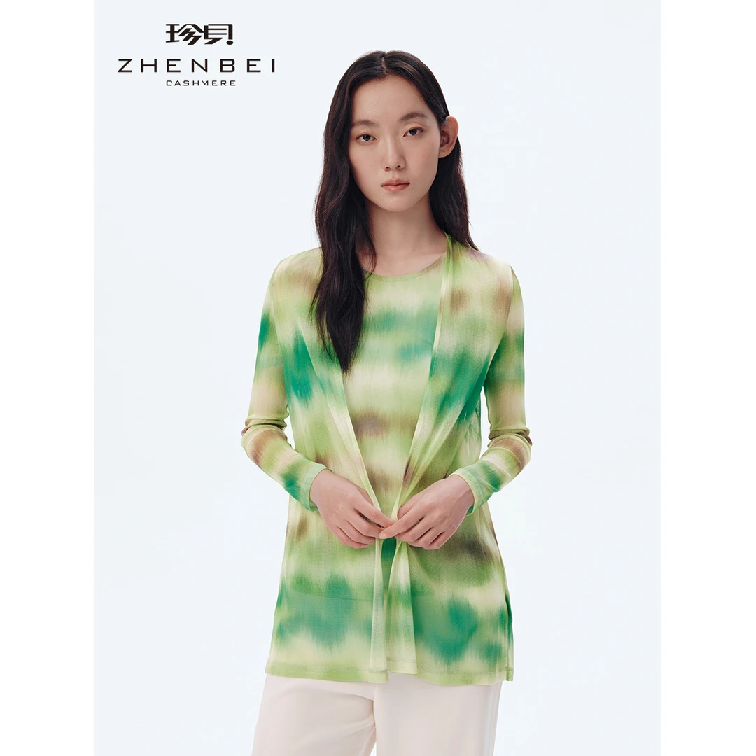 25夏季新款桑蚕丝女装长袖印花轻薄透气网眼真*开衫37603