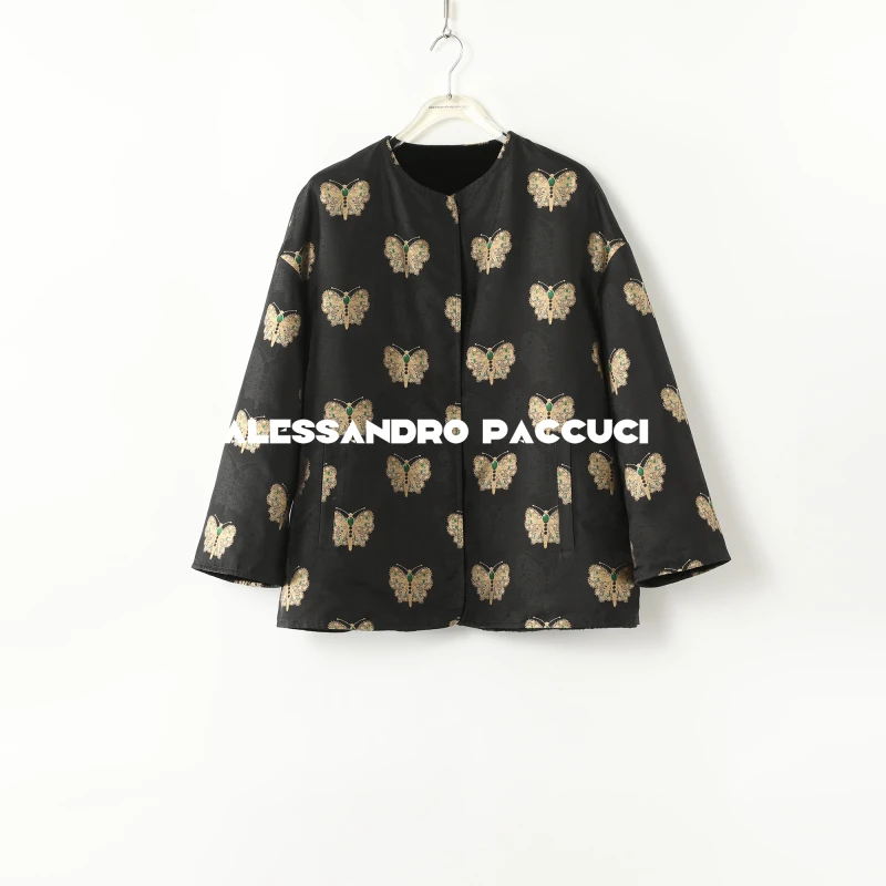 AP洛哥44056CS【黑金蝴蝶】黑标五重纬真丝宋锦+进口水貂双面穿皮草