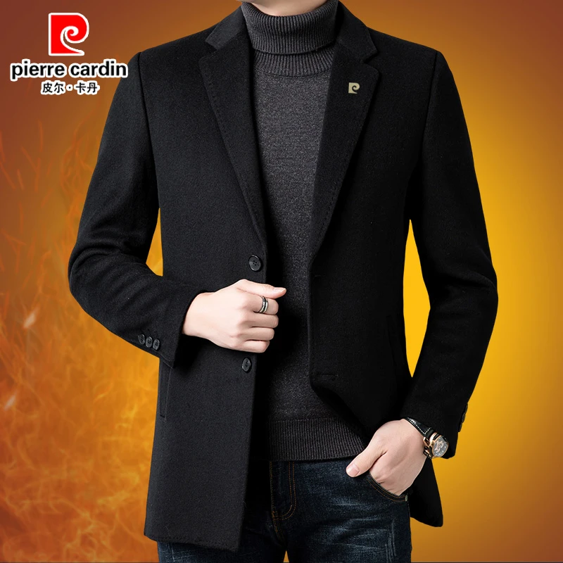 皮尔卡丹正品男士羊毛呢子外套2025新款冬季厚款保暖时尚双面毛呢