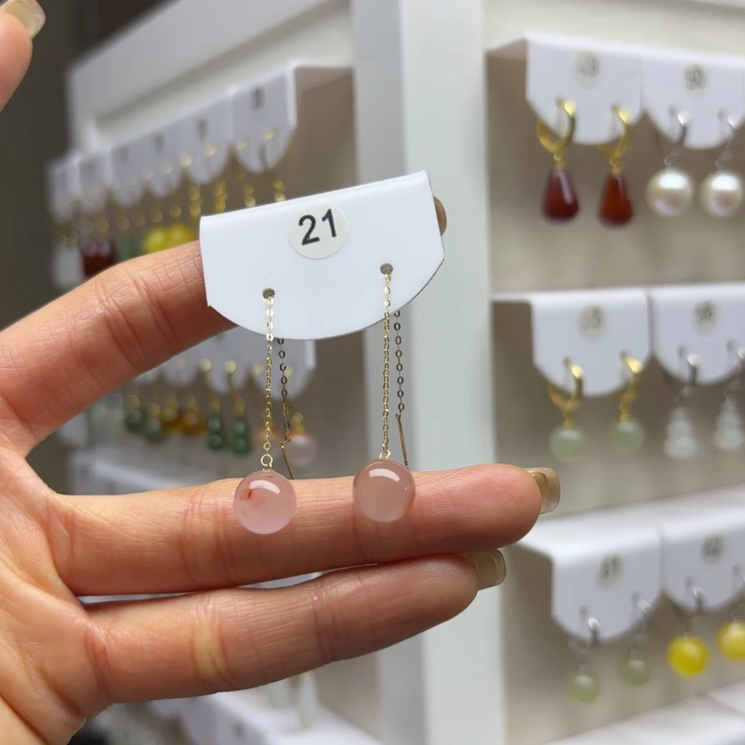 南红玛瑙18K金镶嵌耳饰