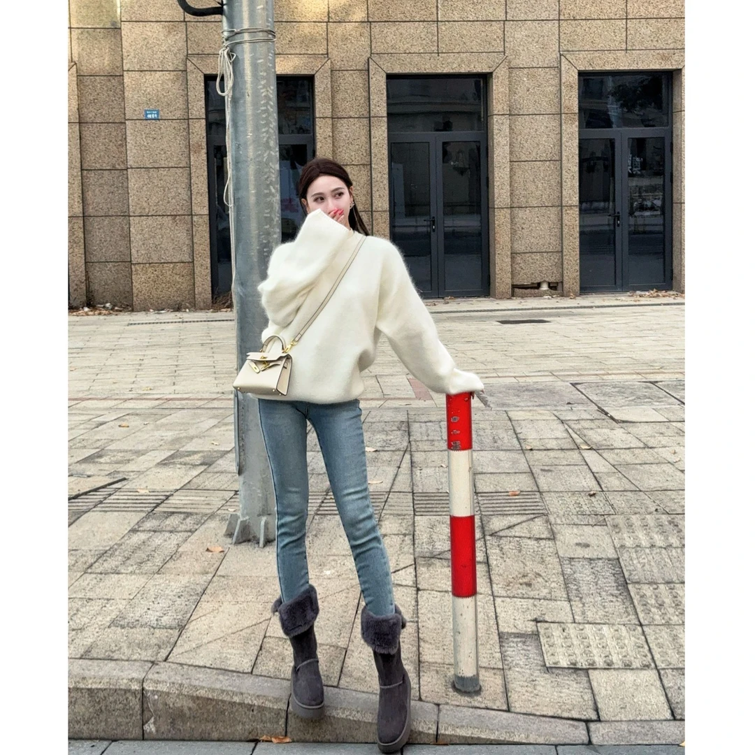 高腰修身显瘦加绒高弹力靴裤多色小脚牛仔裤紧身九分裤