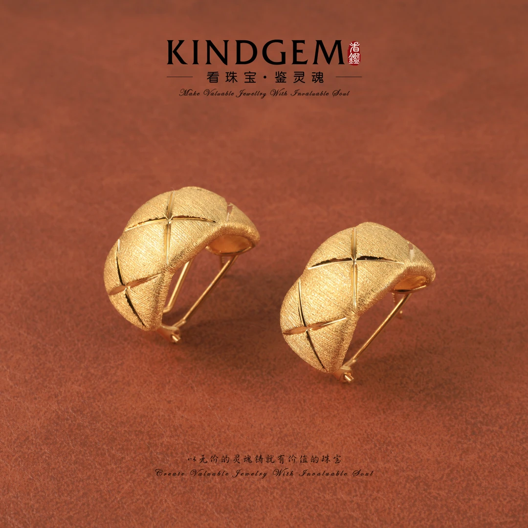 925银耳饰 KindGem 光面拉丝交叉时尚设计款耳环 S-36557