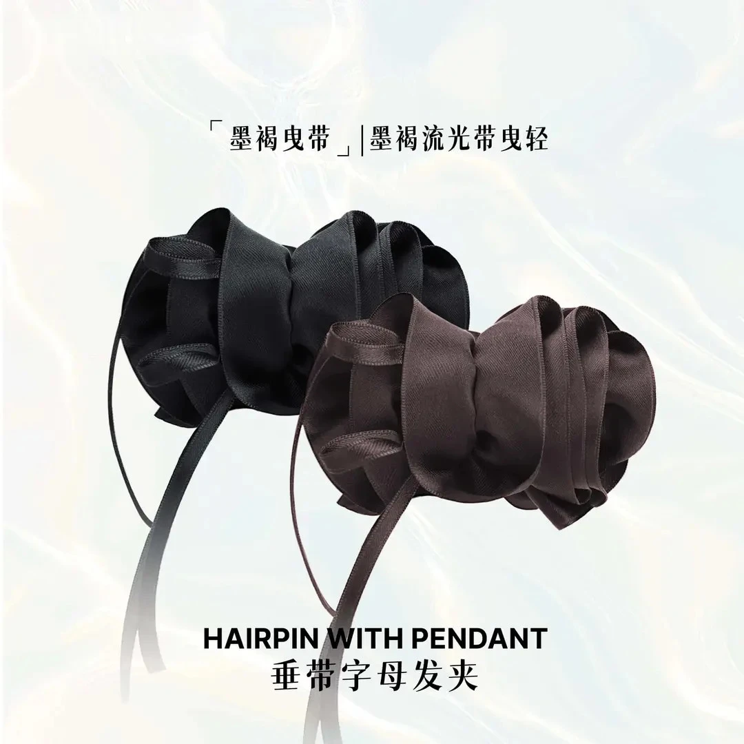 韩系褶皱缎面飘带温柔百搭蝴蝶结花苞发夹高马尾后脑勺香蕉夹竖夹商品图
