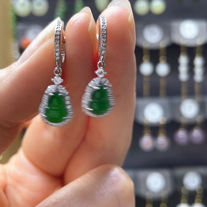 翡翠银S925镶嵌耳饰耳饰