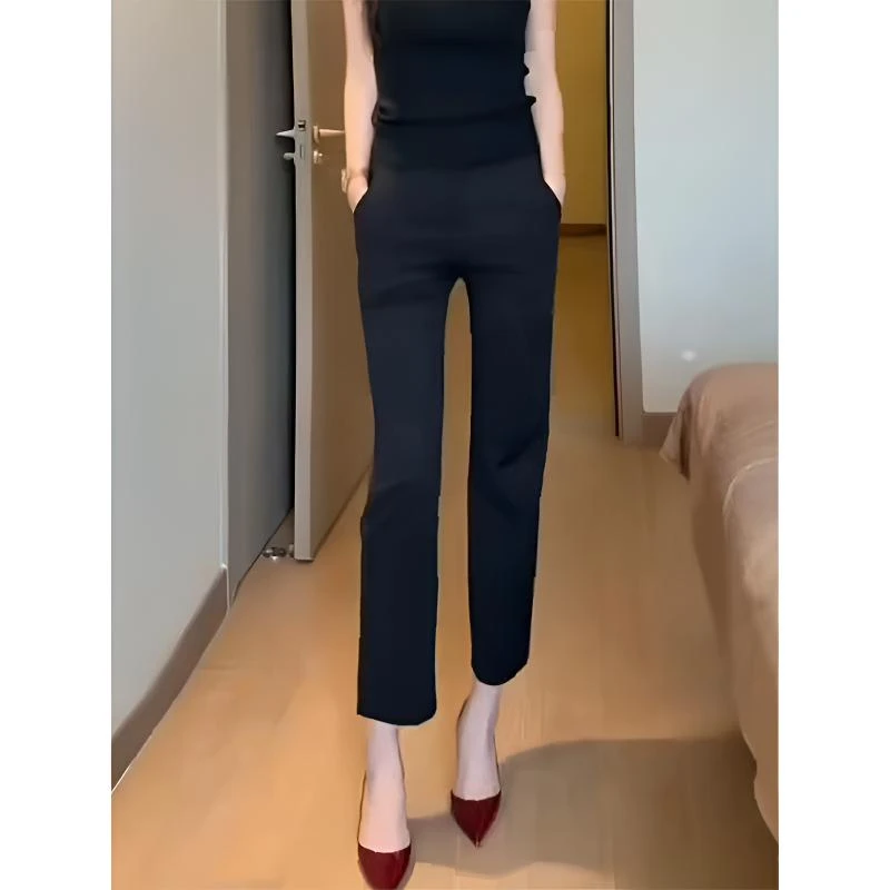 大码小个子高腰直筒休闲烟管裤夏季新款洋气百搭气质八分西装裤女