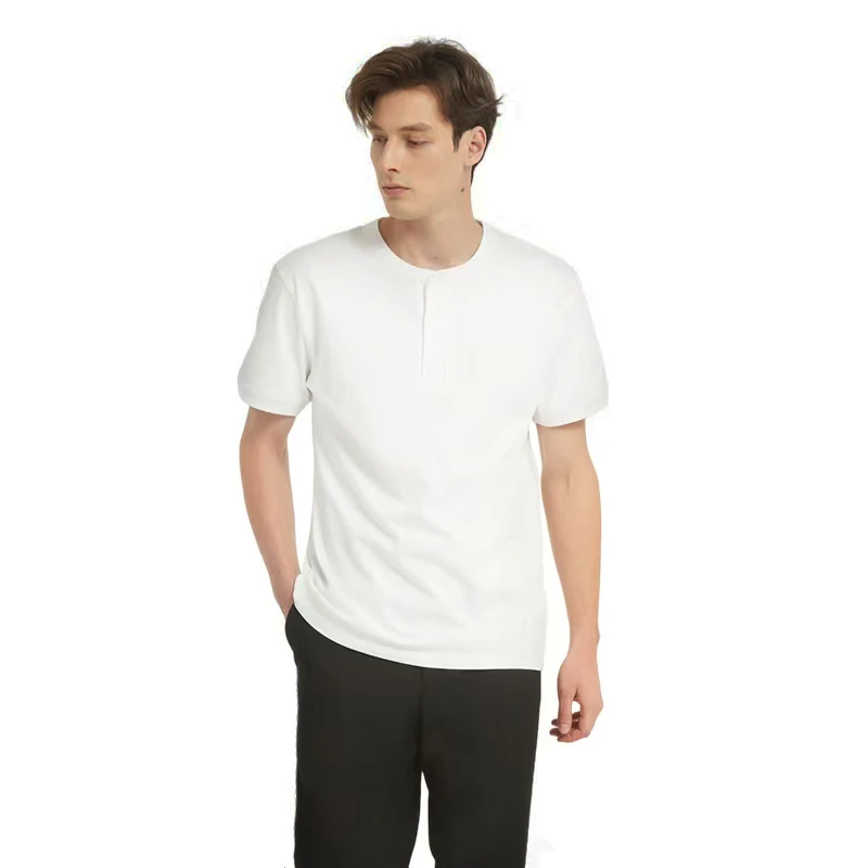 【官方正品】重磅纯棉男士短袖亨利领休闲单穿打底T恤夏季亨利领