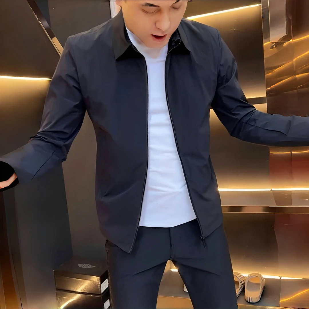 男士夹克2025年春季新款时尚休闲修身男净版纯色翻领商务显瘦行政