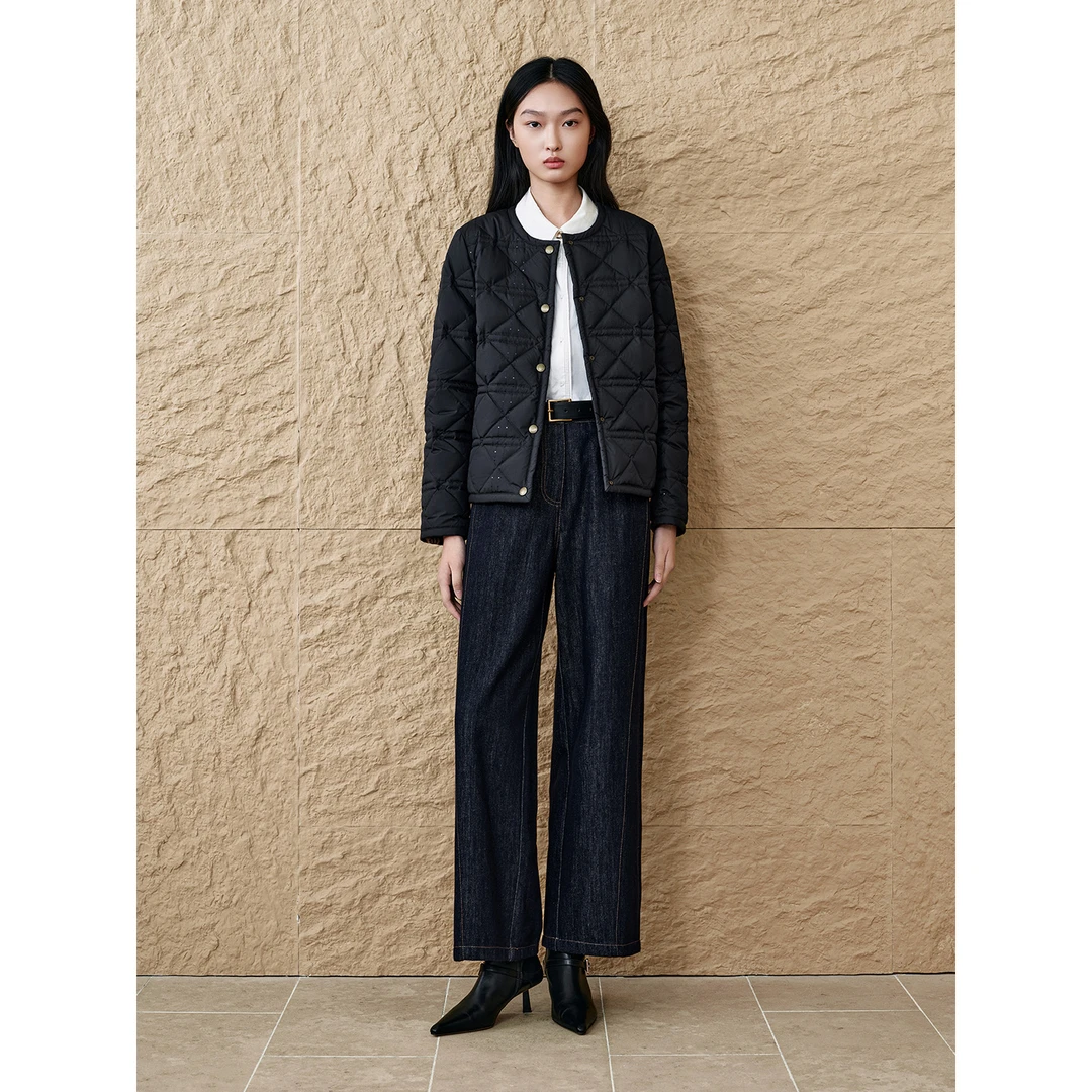 INSUN恩裳2025冬季正反两穿中式绣花绗缝轻羽绒服9C65308580