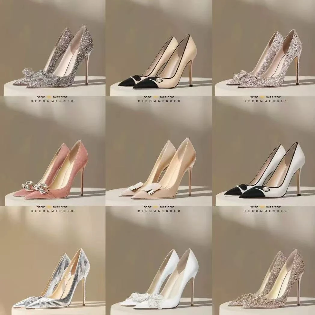 HBE669法式系带四季通用单鞋鞋子春夏百搭尖头细跟女鞋粗跟