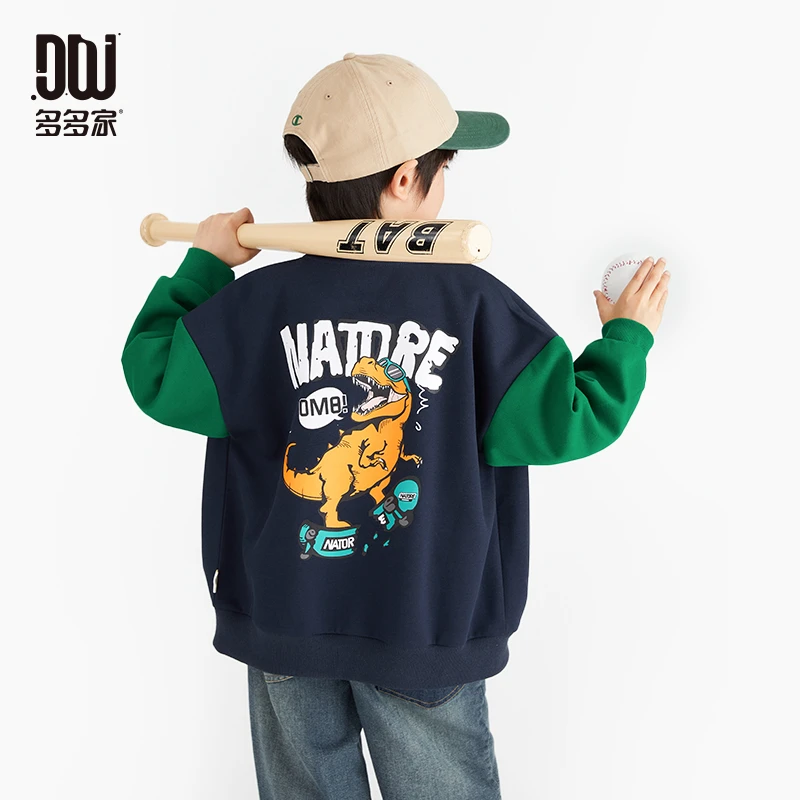 多多家9698【恐龙.棒球服】中大童春秋男童卡通恐龙撞色拼接棒球服