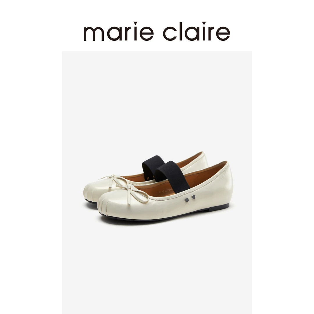 MC女鞋开心果白牛皮弹力带甜美芭蕾玛丽珍鞋夏季marieclaire女鞋