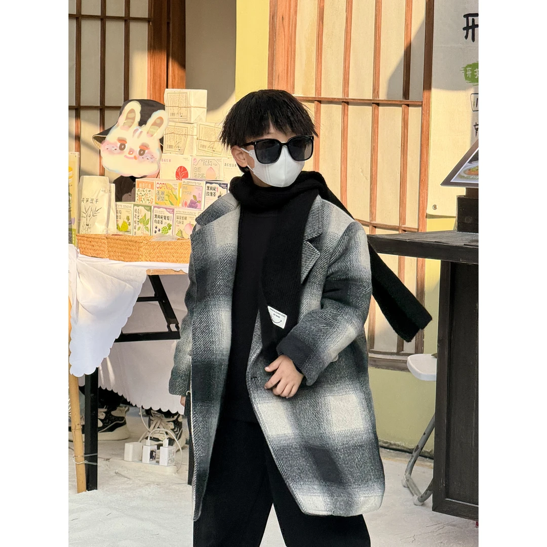 THE LUHAN 【初雪】中长款宽松加厚格子韩版帅气毛呢大衣023-135