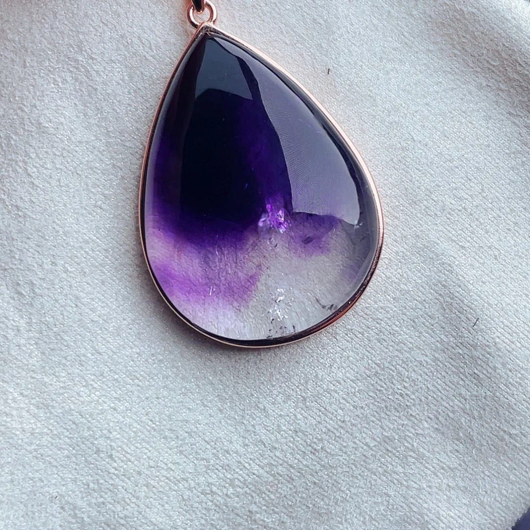 水晶珠宝半成品银S925镶嵌天然保真紫超七吊坠