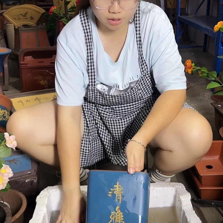 宜兴紫砂花盆17高蓝四方