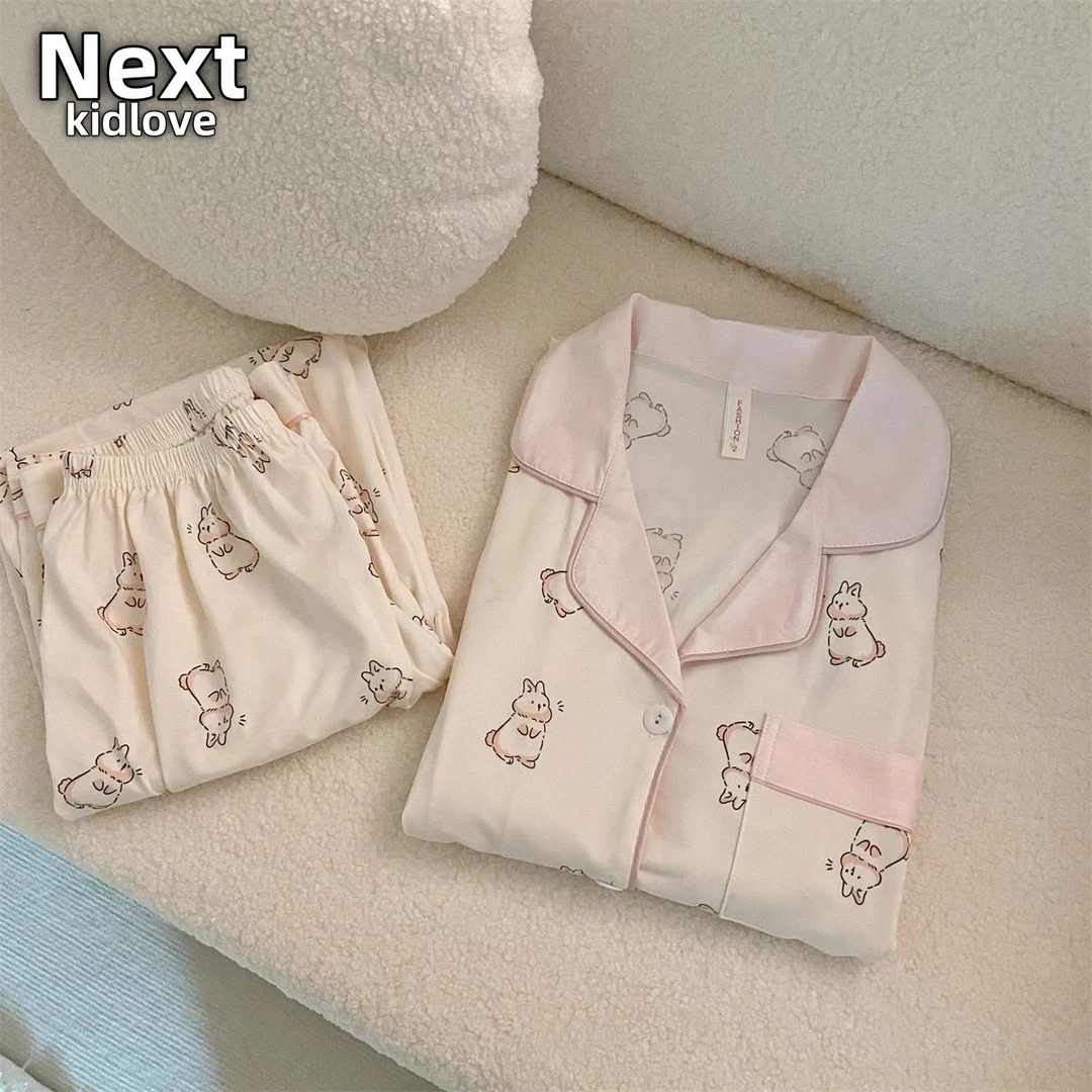 NEXT春秋款长袖套装睡衣女奶fufu兔子学生少女休闲家居服宽松大码
