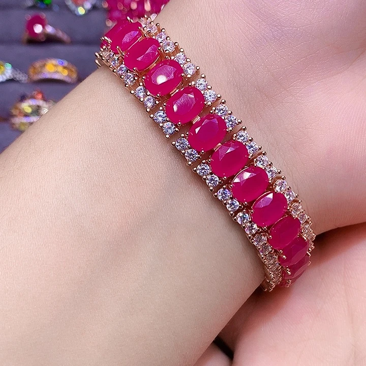 银S925镶嵌手链红宝石