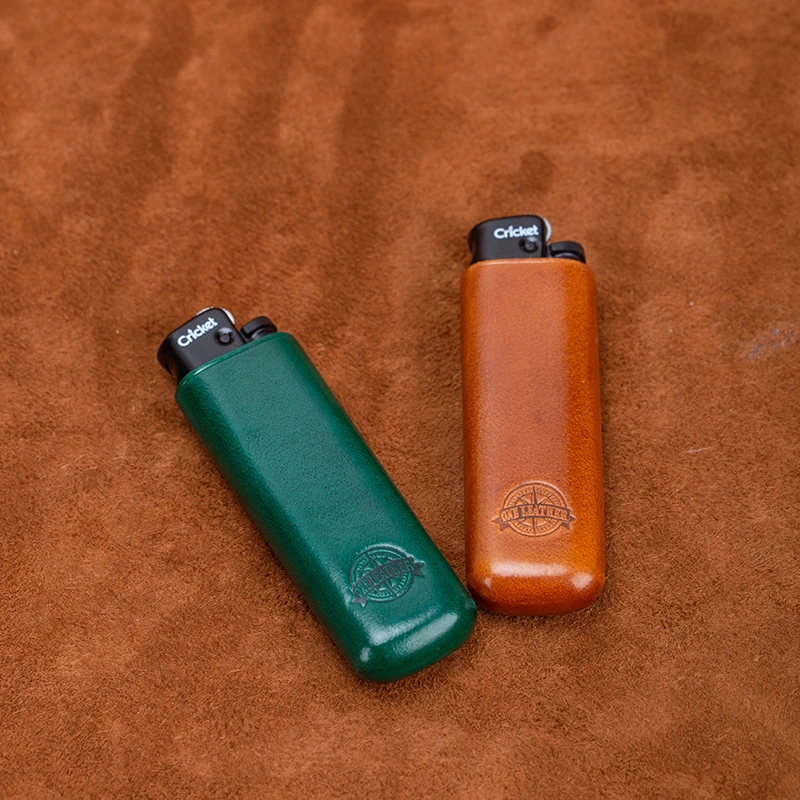 one leather/一皮草蜢打火机套进口砂轮长款短款头层牛皮手工定制