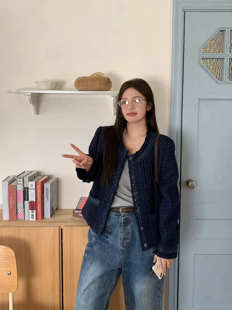 【NAZ微胖大码定制】羊毛混纺经典圆领小香风外套